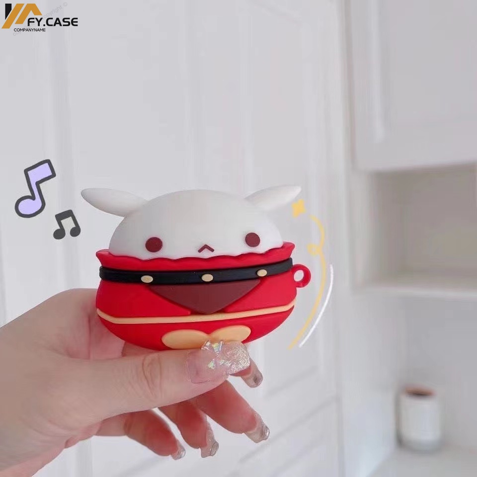 Vỏ Bảo Vệ Hộp Sạc Tai Nghe Airpod 1 2 3 Pro Bằng Silicone Hình Thỏ 3D Có Móc Ốp