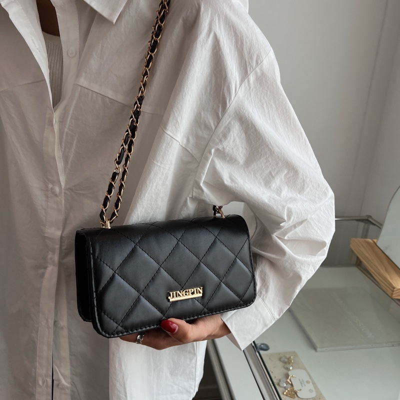 Túi Đeo JASMIN NOIR Chéo Nắp Gập Họa Tiết Caro Phối Dây Xích Thời Trang Cho Nữ