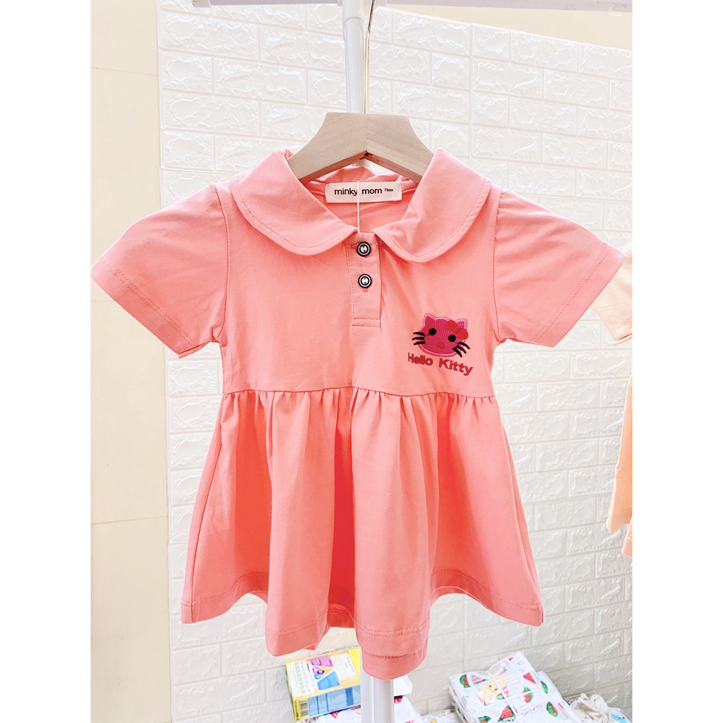 Váy Cổ Sen Minky Mom Cotton 100 % Thêu Mèo Dễ Thương Cho Bé (7-19kg) (SP001299 )