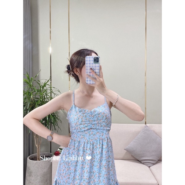 Váy hoa hai dây dáng dài freesize đầm hai dây basic sẵn mút ngực
