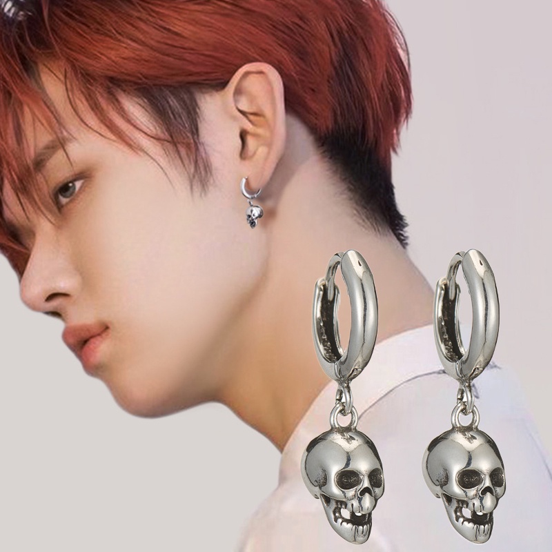 1 Đôi Bông Tai Hình Đầu Lâu Bằng Kim Loại Đơn Giản Sáng Tạo Thời Trang