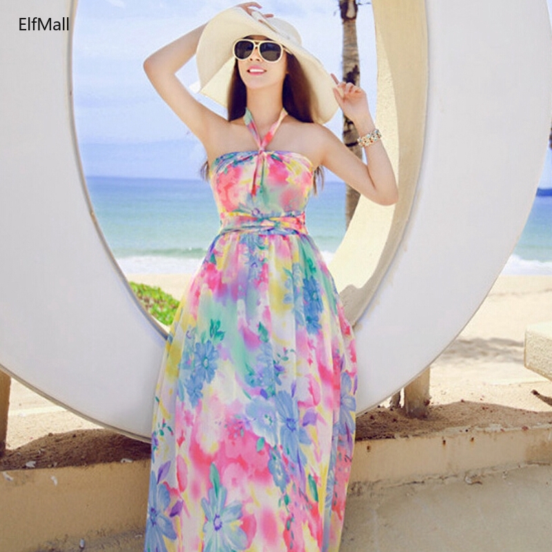 Đầm dài hai dây đi biển vải voan gợi cảm họa tiết hoa phong cách Bohemian thời trang mùa hè dành cho bạn nữ | BigBuy360 - bigbuy360.vn