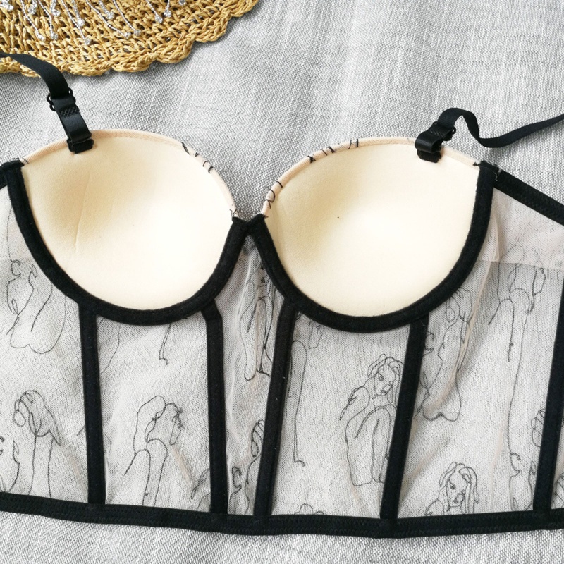 Brroa Áo Nịt Ngực Lưới Mỏng Gợi Cảm In Hình Chân Dung Làm Đẹp Trừu Tượng Nâng Ngực Cho Nữ Ves
