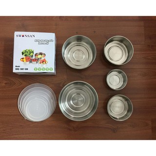 HỘP 5 BỘ BÁT INOX CÓ NẮP HÚT CHÂN KHÔNG.
