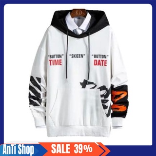 ÁO HOODIE NÓN NAM MÀU TRẮNG CHẤT VẢI NỈ HÀNG FREESIZE 1 CỠ FORM DÁNG RỘNG DƯỚI 65KG MẶC VỪA (CHỮ SKICEN)