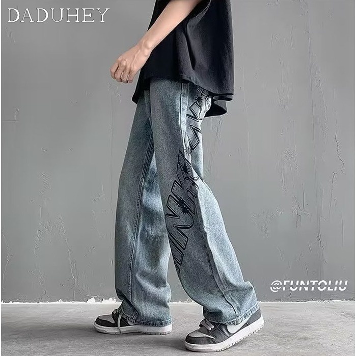 DaDuHey American Street Jeans Men's Autumn Loose Straight Pants Fashion Brand Retro Fried Street Washed Casual Pants