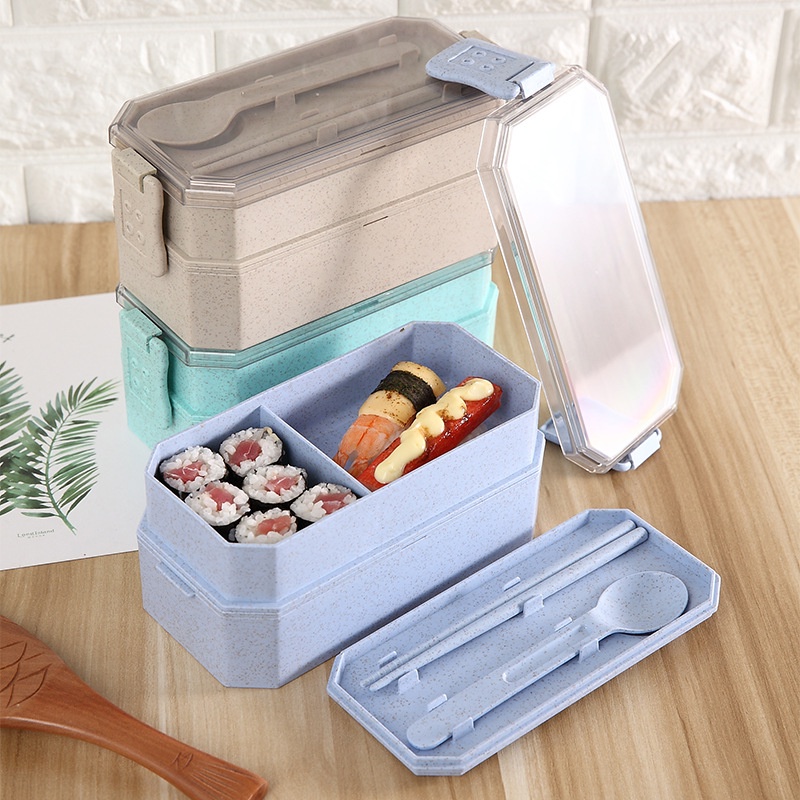 Hộp cơm lúa mạch Hàn quốc 2 tầng chất liệu tự nhiên đảm bảo an toàn vệ sinh