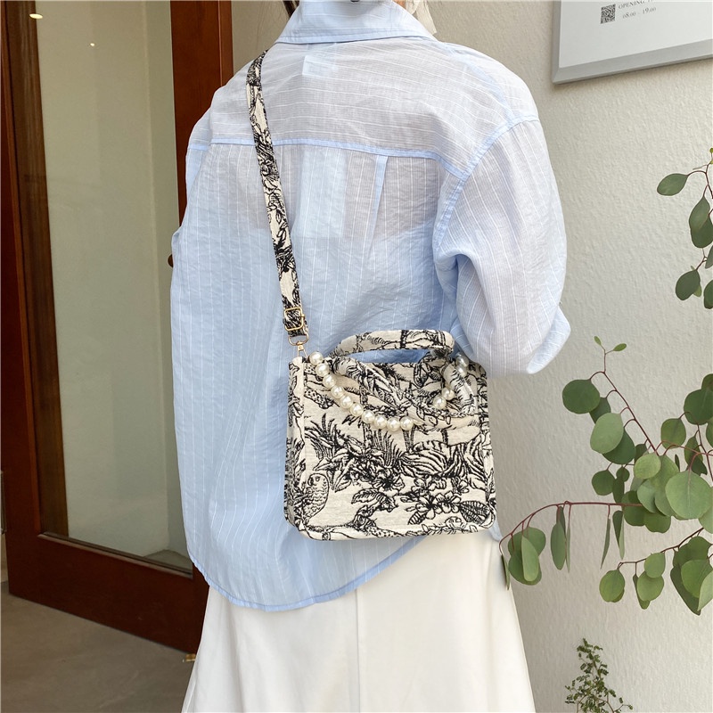 Túi đeo chéo vải canvas cỡ lớn thêu họa tiết thời trang mùa hè thời thượng cho nữ