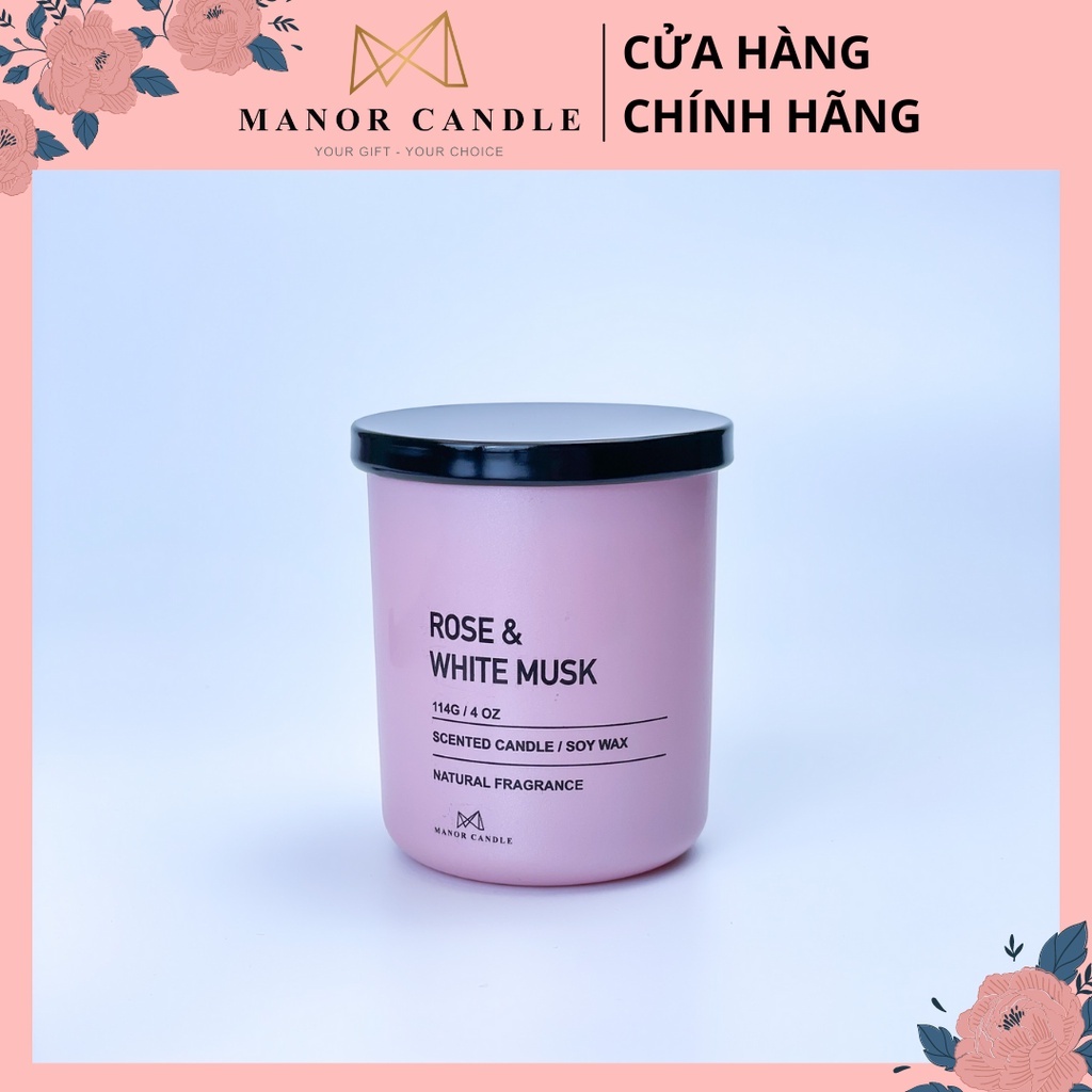 Nến thơm Rose &amp; White Musk chính hãng Manor Candle, size 4 oz 114g