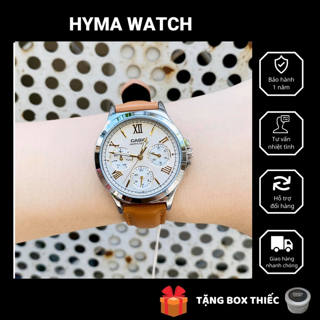 Đồng hồ nữ dây da đẹp dưới 2 triệu Casio LTP-V300L mặt trắng chống nước 5ATM Bảo hành 1 năm Hyma watch | BigBuy360 - bigbuy360.vn
