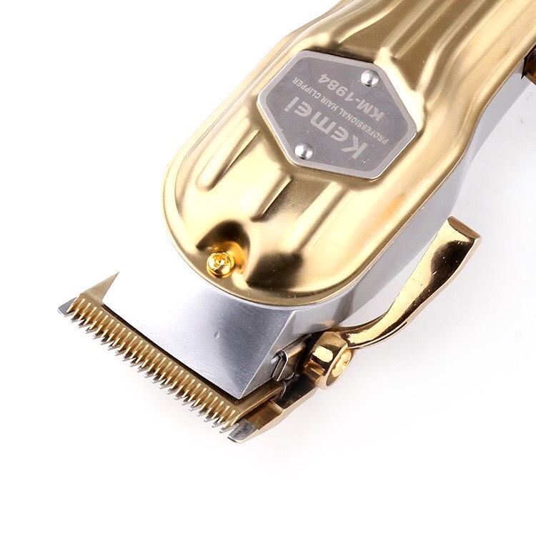 Tông đơ cắt tóc vỏ thép nguyên khối,màn hình hiển thị LCD kemei 1984 vàng sang trọng tinh tế