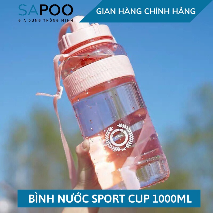 Bình nước thể thao Sports cup 1000ml có ống hút và dây đeo tiện lợi cho ngày hè năng động - Gia Dụng SAPOO