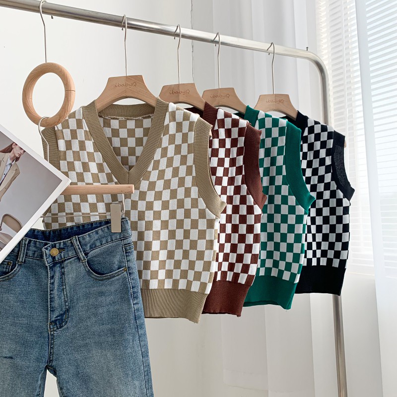 Áo ghi lê dệt kim cổ chữ V dáng rộng phong cách retro Nhật Bản