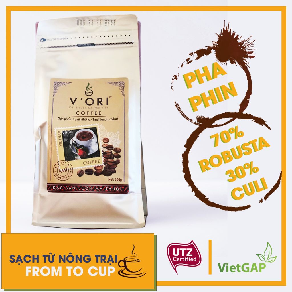 Cà phê Robusta Honey nguyên chất rang mộc 100% V'Ori 500gr vị đắng đầm, chua nhẹ thơm nồng dùng pha phin. | BigBuy360 - bigbuy360.vn