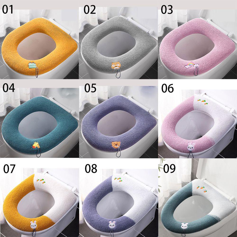Vỏ Bọc Bệ Ngồi Toilet Dệt Kim Giữ Ấm Có Tay Cầm Họa Tiết Hoạt Hình