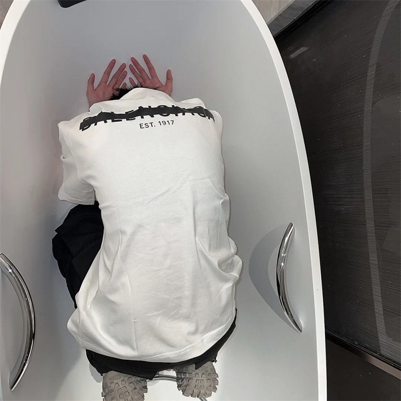 Balenc * Áo Thun Tay Ngắn In Logo Kẻ Sọc Trước Và Sau Thú Vị Sáng Tạo Và Thú Vị Cho Cặp Đôi