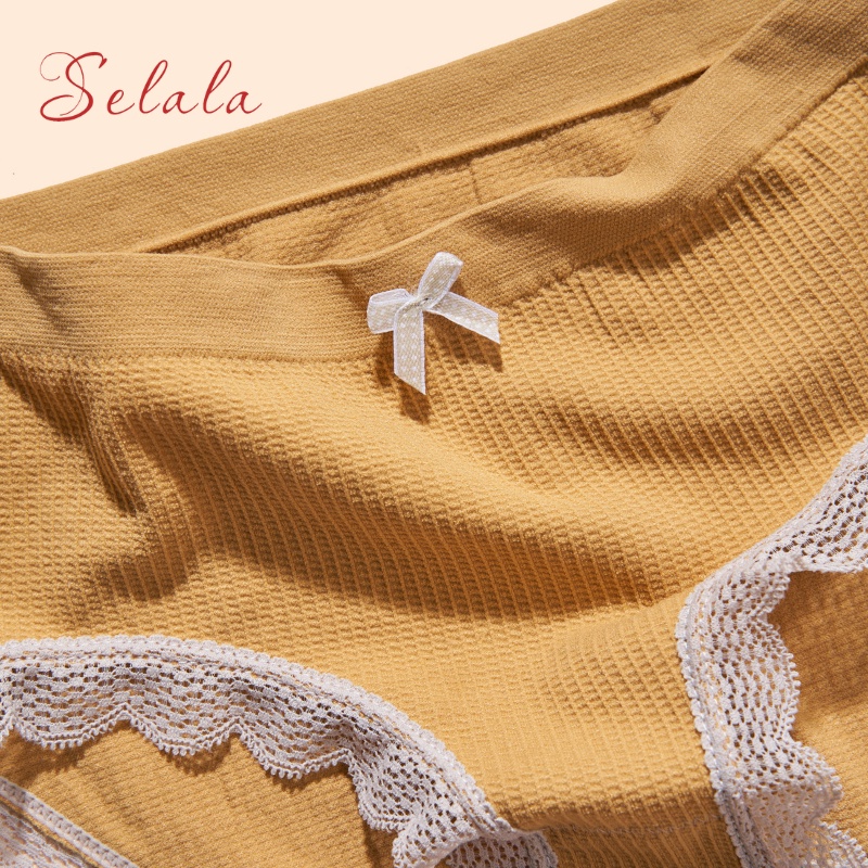 Quần Lót Nữ Selala Cotton Viền Ren Phối Nơ Thoáng Mát, Co Giãn Không Hằn QC33