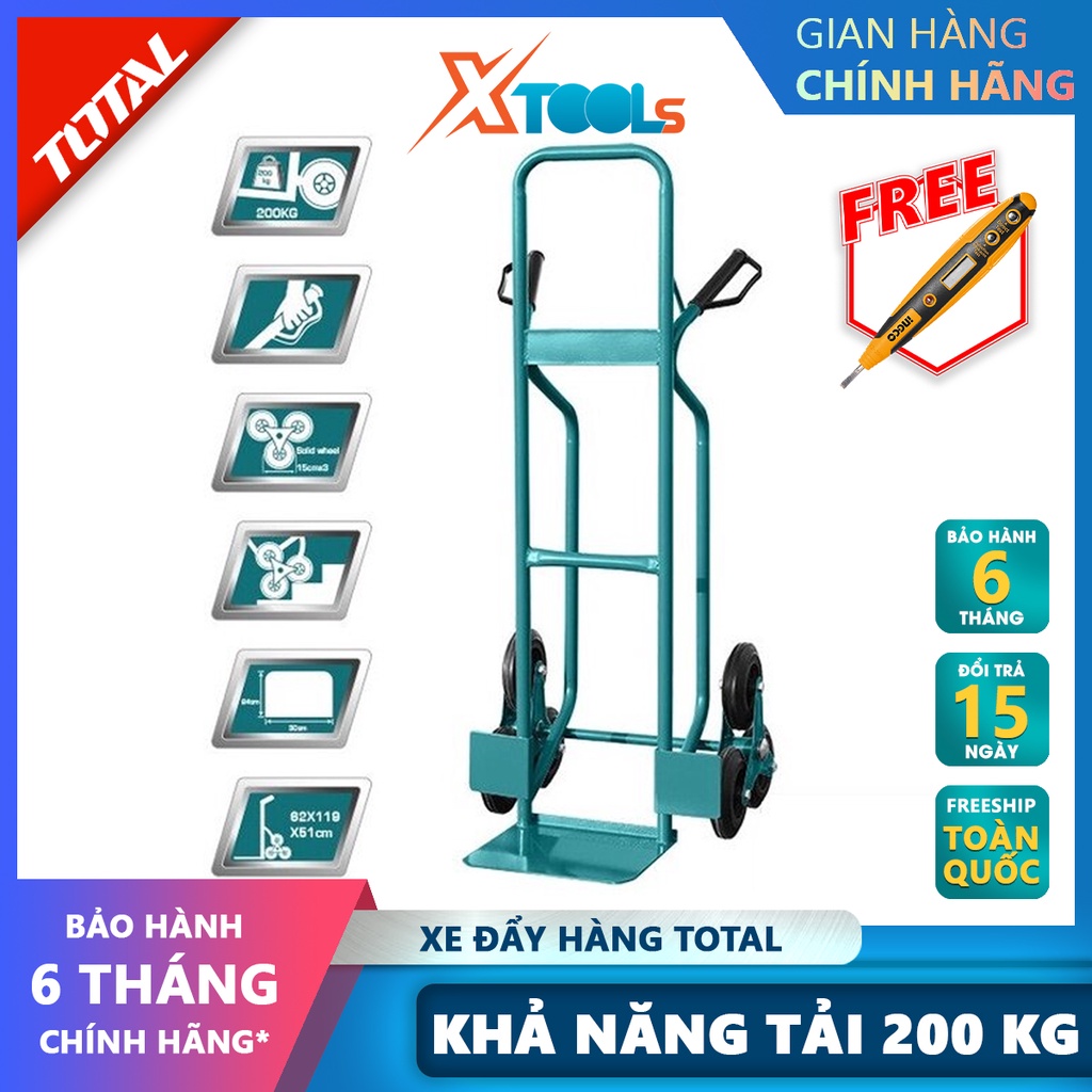 Xe đẩy hàng bằng tay TOTAL THTHT20461 | xe kéo hàng Khả năng tải: 200kg Độ dày khung ống: 1,2 x 25mm Độ dày tấm thép: 3.