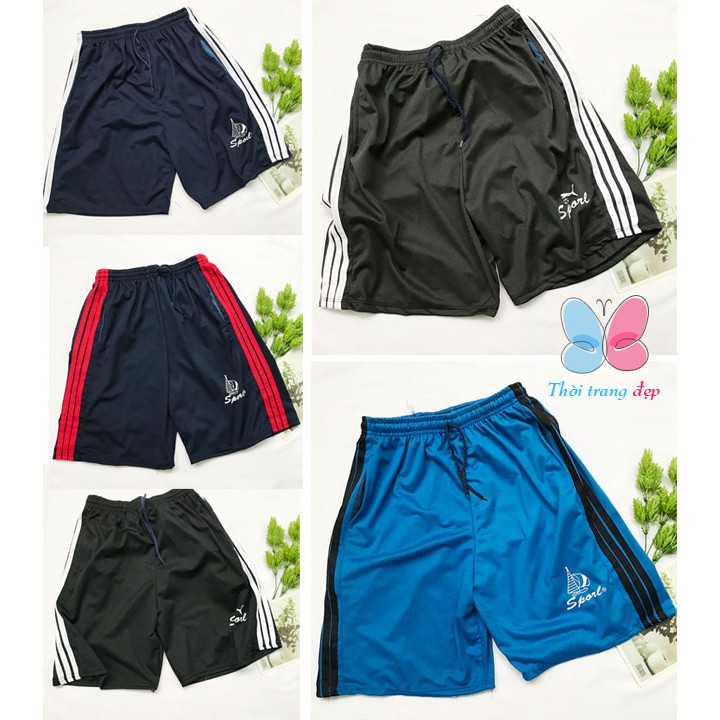 Quần đùi ngắn nam từ 60kg - 65kg quần short thun thể thao mặc nhà phối 3 sọc in LOGO mỏng vừa mát - QN68