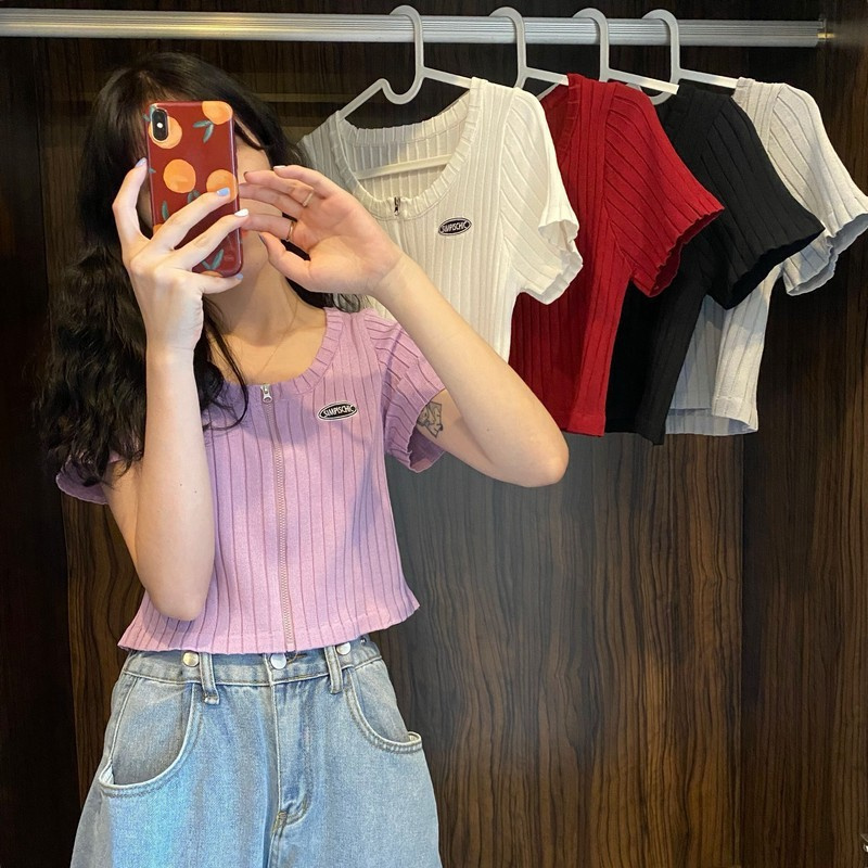 NZN Áo Thun Ngắn Tay Màu Trơn Phong Cách Hàn Quốc Cho Nữ