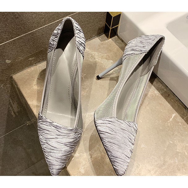 Giày cao gót mũi nhọn Satin lưới