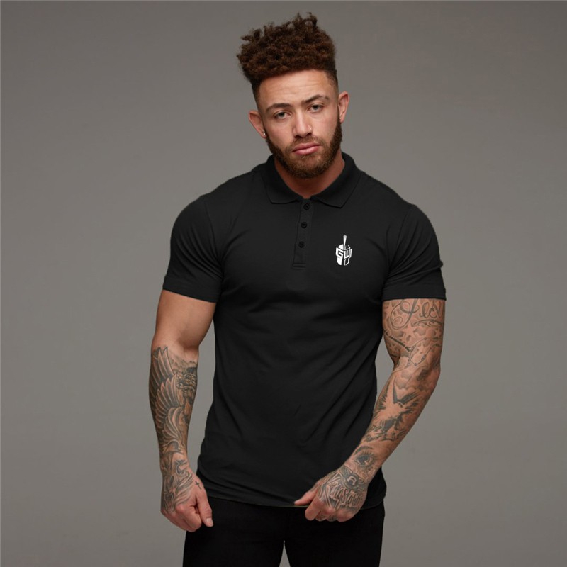 Fashion Logo Printed Gentlemens Top Tees Causal Short Sleeves Gym Sports Running Polo Tshirts