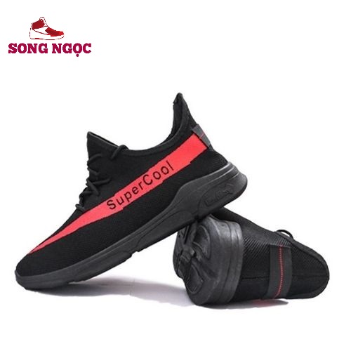 GiàyThể Thao Nam Giày Sneaker  2020 đế cao su vải thoáng khí  mầu đen phối đỏ đi nhẹ êm hd87