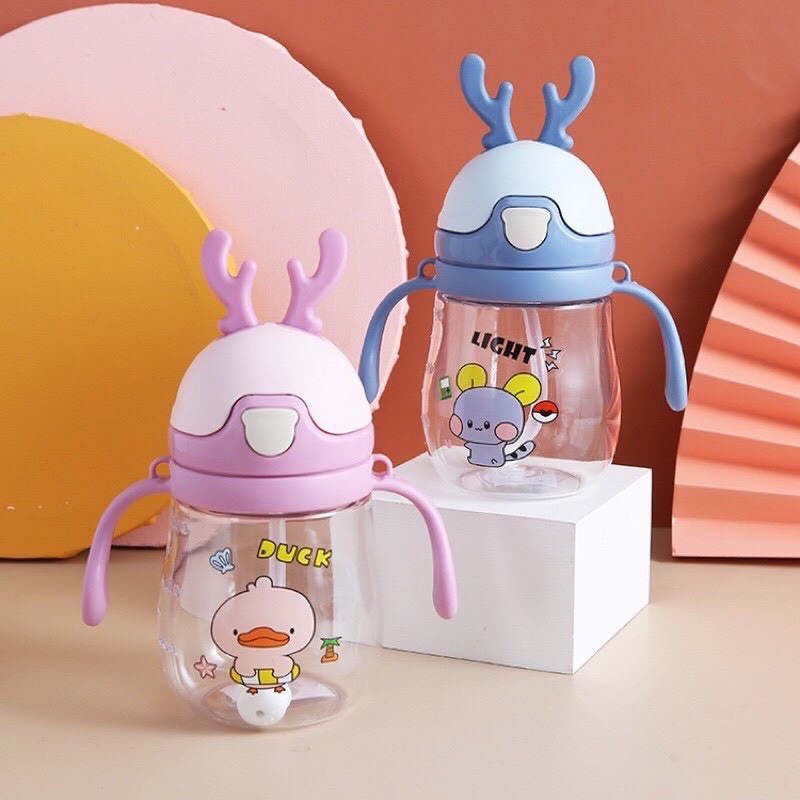 Bình Tập Uống Nước Nhiều Kiểu Kèm Dây Đeo Cho Bé Tặng kèm cọ rửa ống hút