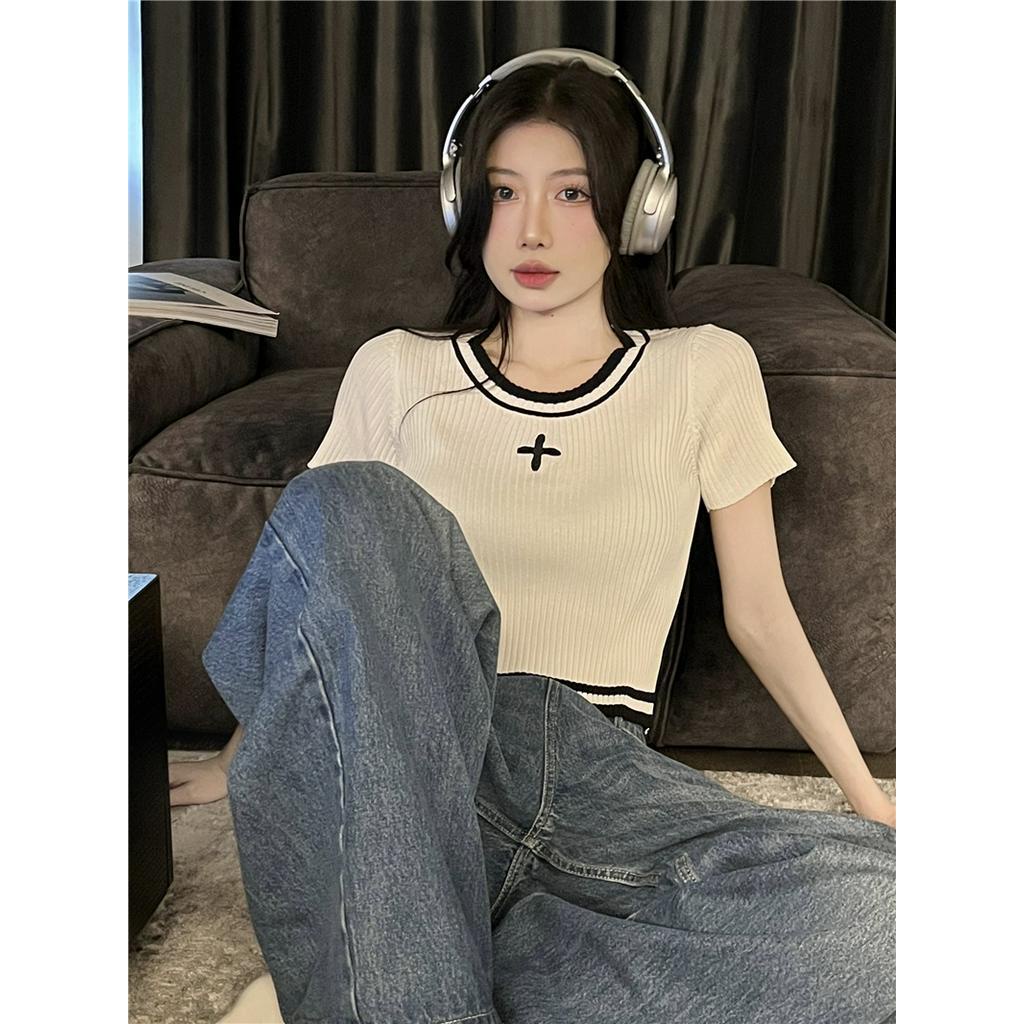 Áo Thun Gân Ngắn Tay Thêu Họa Tiết Phong Cách Mới Mùa Hè 62160