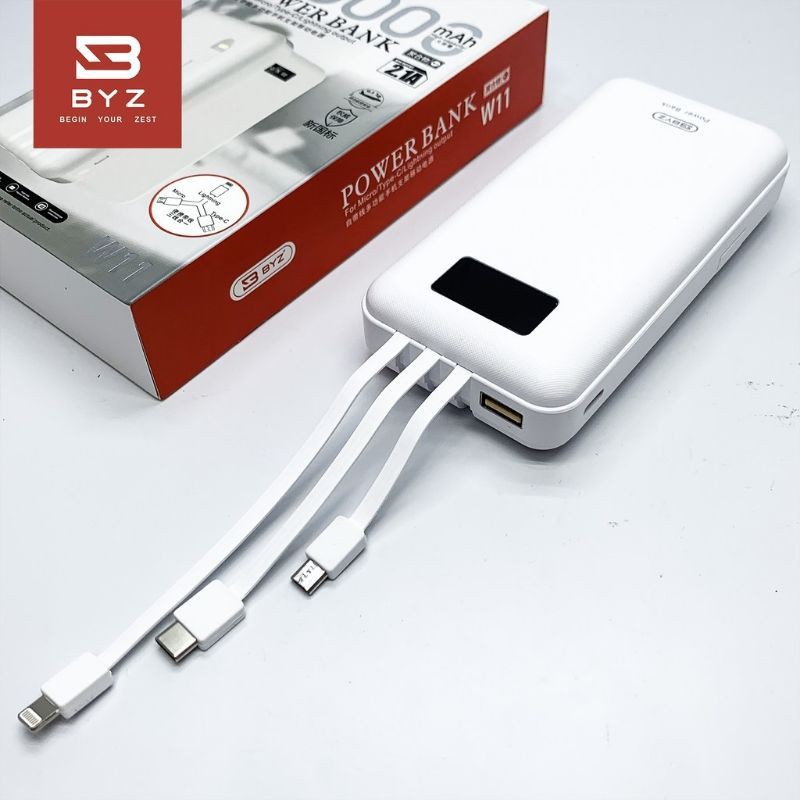 Sạc Dự Phòng BYZ W11 Dung Lượng 20000mah 2 Cổng Sạc Nhanh Có Đèn Báo % Pin