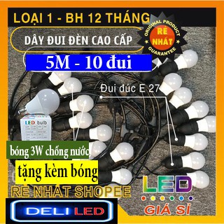 [TRỢ GIÁ] Dây đèn trang trí ngoài trời dùng cho quán cà phê, trà chanh,nhà hàng, 5m 10 bóng 3W vàng nắng,bảo hành 6tháng