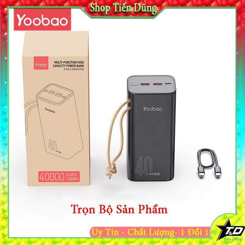 Pin sạc dự phòng Yoobao H40 dung lượng 40000mAh công suất 45W sạc nhanh cho điện thoại  macbook