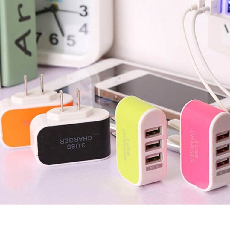 Củ Sạc 3 Cổng USB 3.1A Cốc Sạc Đa Năng Nhiều Máy Nhựa ABS Màu Sắc Đẹp Có Đèn LED Hàng Cao Cấp