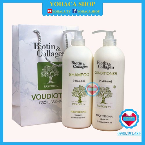 Bộ Dầu Gội Xả PARIOSI Yuiluim Biotin Collagen phục hồi chống rụng mềm mượt 1000ml