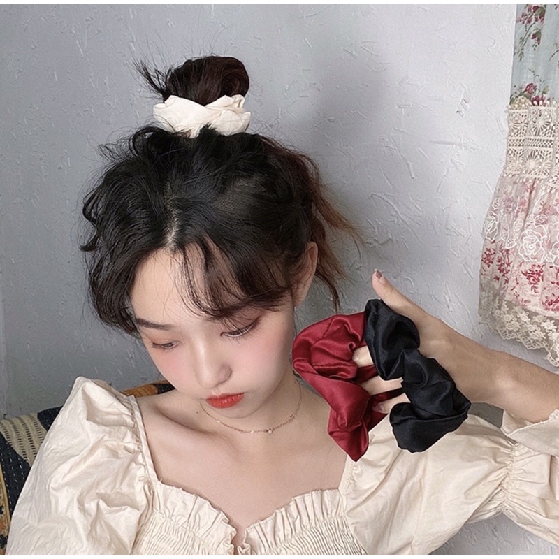 Dây cột tóc scrunchie vải phi bóng phong cách hàn quốc dành cho nữ