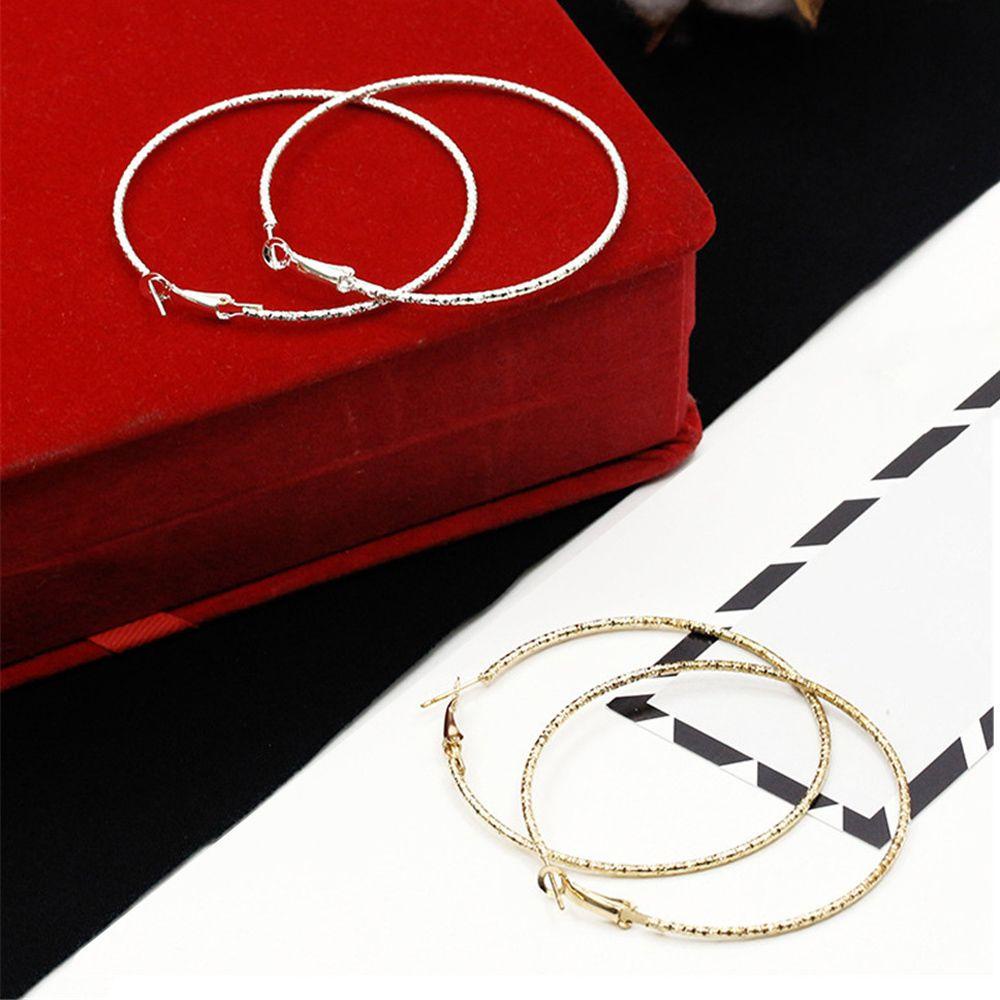 Bông Tai Hình Tròn Cỡ Lớn Bằng Kim Loại Lấp Lánh Phong Cách Hàn Quốc Thời Trang