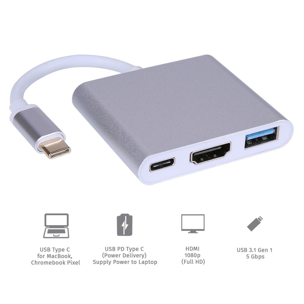 Cáp USB C Macbook ra 3 in 1 HDMI USB 3.0 USB C Adapter