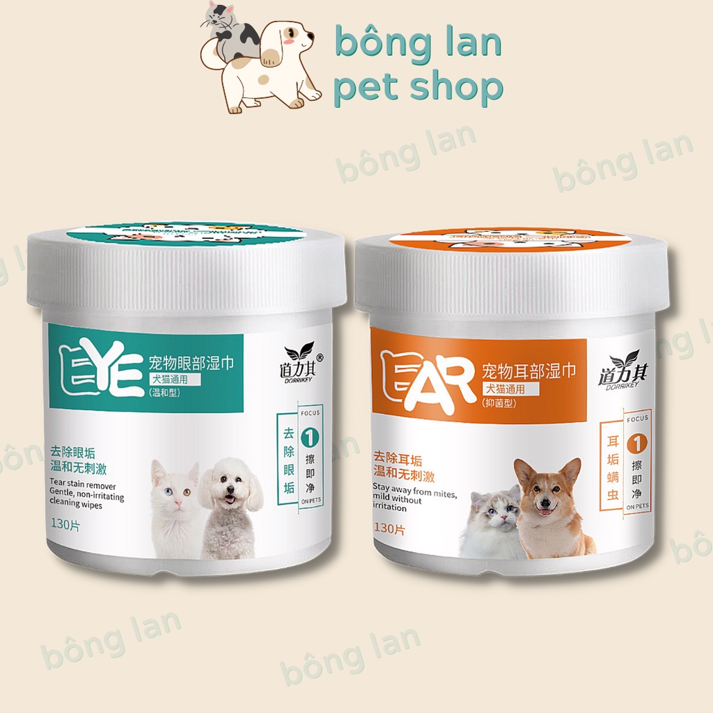 Khăn ướt lau vết bẩn tai và lau mắt chó mèo EYE 130 miếng bằng vải không dệt
