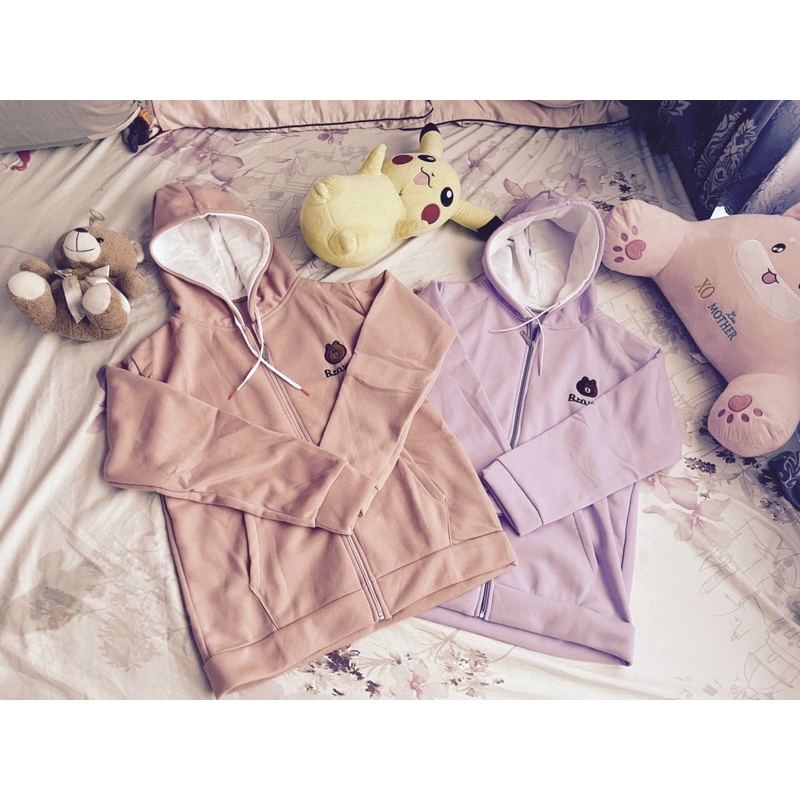 Áo khoác nỉ ngoại có nón thêu gấu unisex ulzzang nam nữ