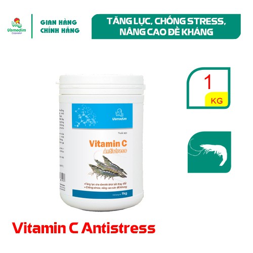 Vemedim Vitamin C Antistress tôm, loại ko tan, dùng chống stress, nâng cao sức đề kháng cho tôm, hộp 1kg