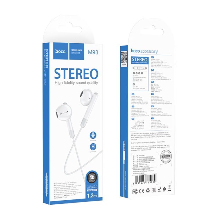 Tai Nghe Có Dây Hoco M93 Stereo Có Mic Âm Thanh Hay Dây Dài 1.2m