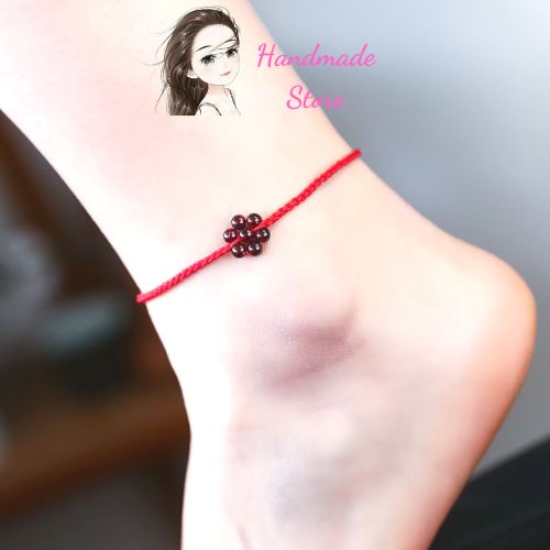 Vòng Đeo Tay - Vòng Đeo Chân Chỉ Đỏ Kết Hoa Đá Dây Rút May Mắn Cho Nam Và Nữ VK45