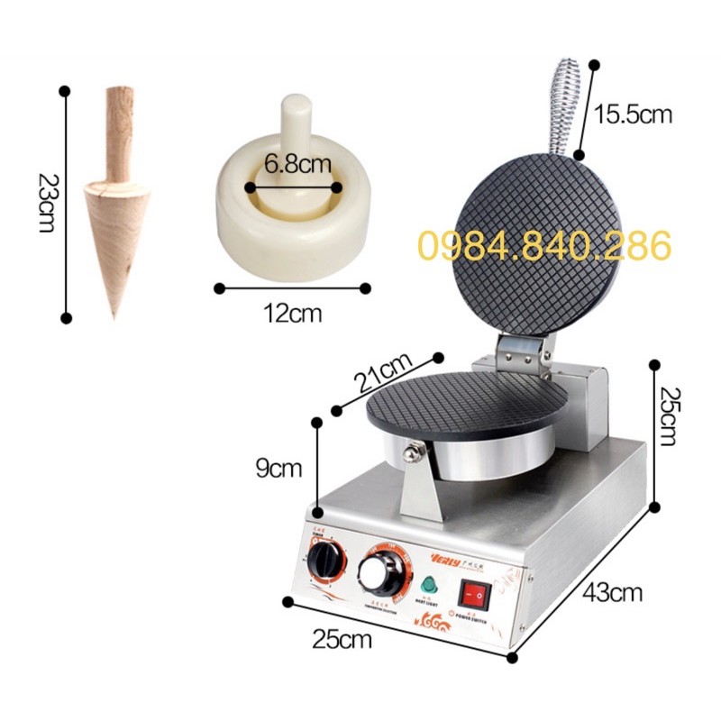 Máy làm bánh ốc quế, máy nướng vỏ kem ốc quế Verly
