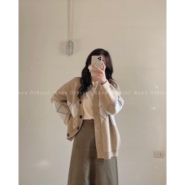 Áo khoác len cadigan trám xanh, trám be