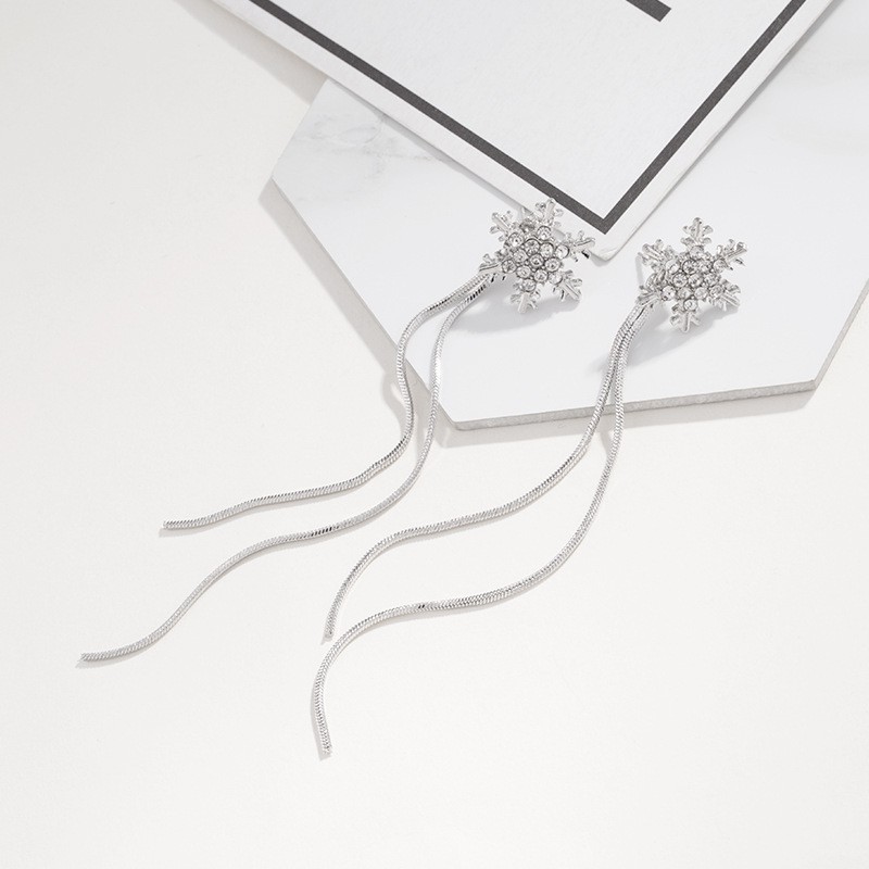 Bông tai bạc 925 hình hoa tuyết thả dài tua rua điệu đà sang trọng thời trang cho nữ ANTA Jewelry - ATJ3523