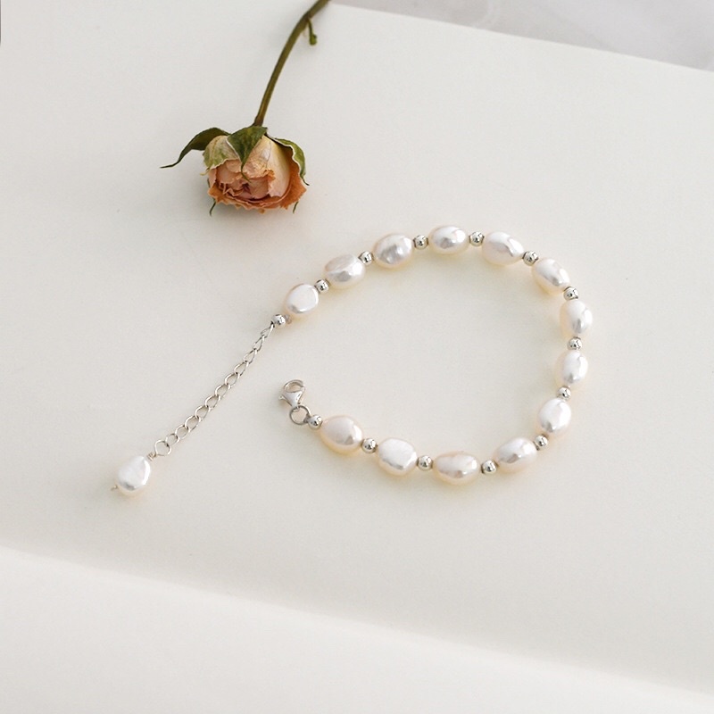 Vòng Tay Hạt Gạo Mix Bi Bạc s925 Lắc Tay Kiểu Dáng Siêu Xinh, Siêu Dễ Thương NTTT38 - Ngọc Trai Trường Thịnh