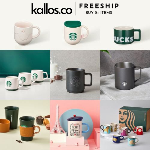 Bộ Ly Starbucks Curtis Kulig, Cherry Blossom, Black, Wordmark, Green Siren, Cream, KakaoFriends Mug - Kallos Vietnam