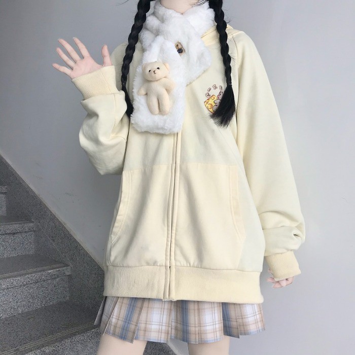 Nhật Bản mềm chị dễ thương gấu quàng khăn cô gái sinh viên mùa thu và mùa đông Lông Cừu Hoang Dã cổ áo màu đỏ 2020 mới