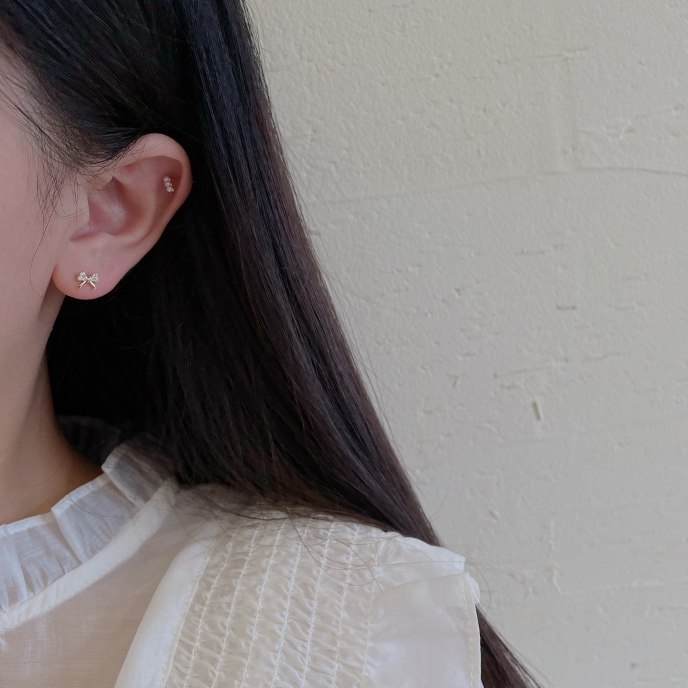 Set 6 Đôi Bông Tai Bạc S925 Hình Nơ Trái Tim Thời Trang Hàn Quốc Cho Nữ