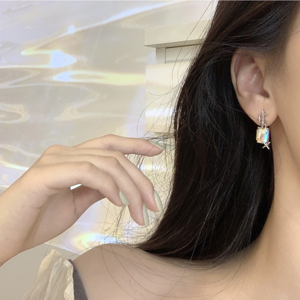 Bông Tai Mạ Bạc 925 Hình Ngôi Sao Đính Đá Thời Trang Cho Nữ